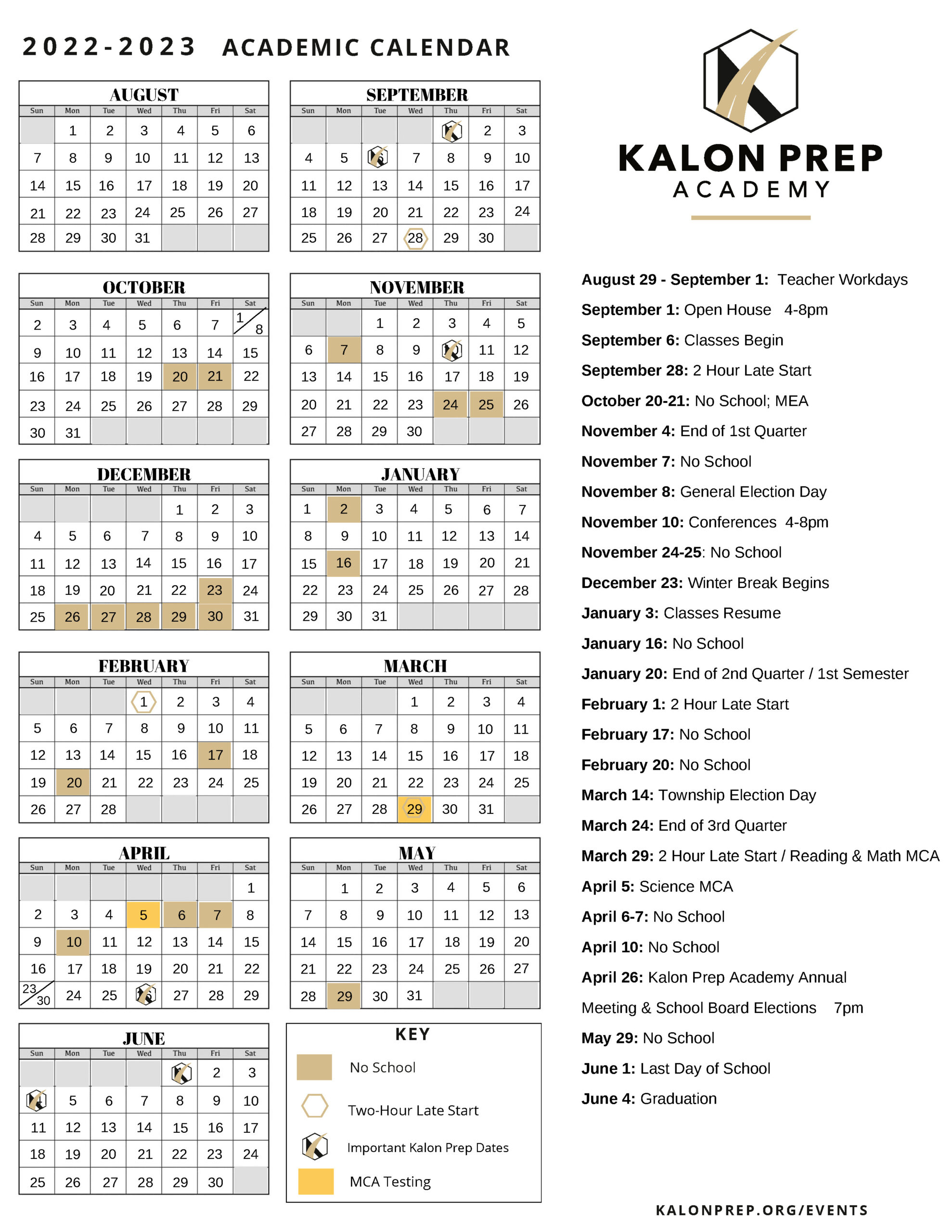 kalon prep 2022-23 calendar